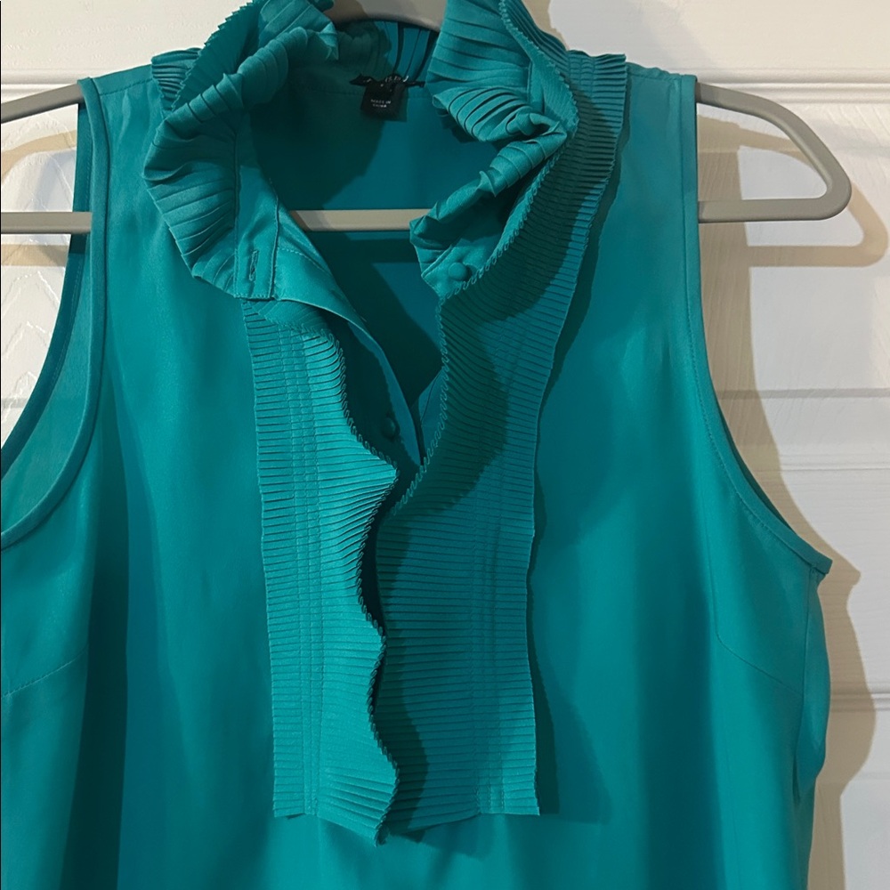 J. Crew Turquoise Ruffle Blouse - Picture 2 of 6